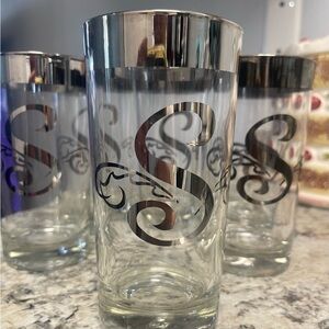 Vintage Mid Century Silver Monogrammed Glass Tumblers